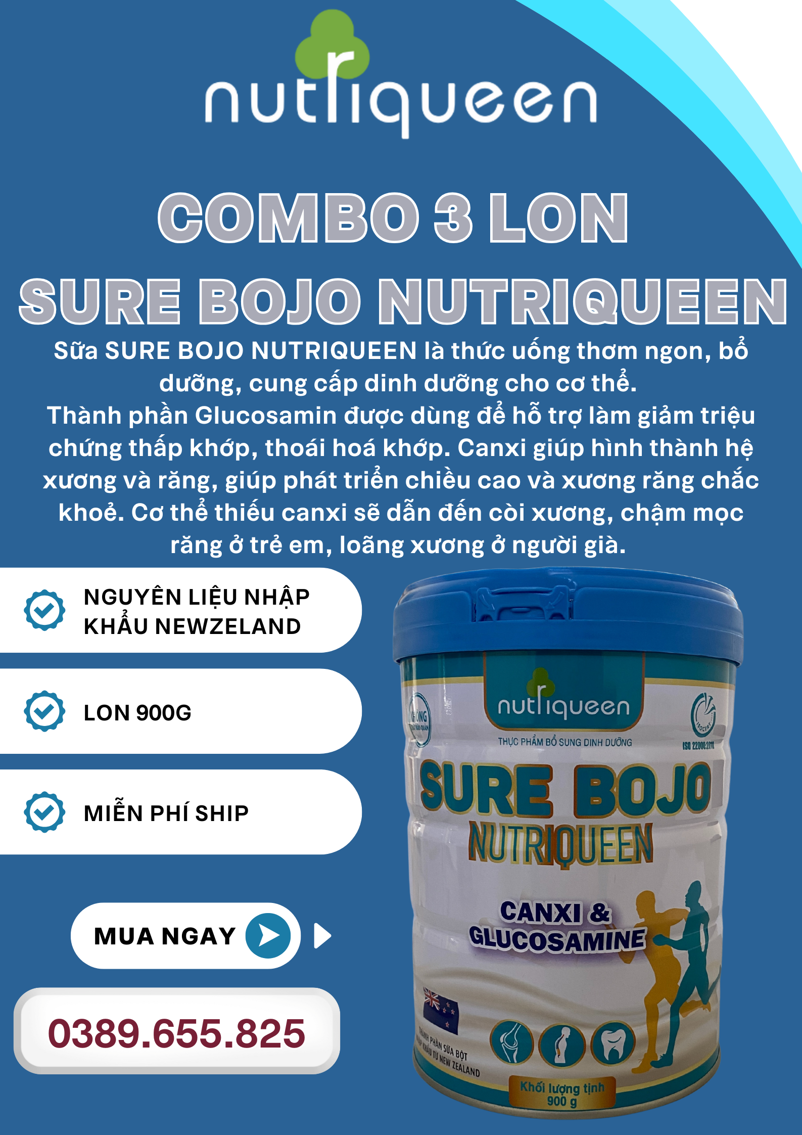 COMBO 3 LON SỮA SURE BOJO NUTRIQUEEN 900g